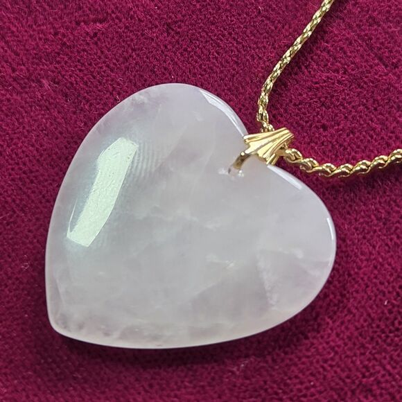 Vtg Rose Quartz Heart Shaped Pendant Necklace Natural Semi-precious Gemstone 23" - Picture 2 of 7